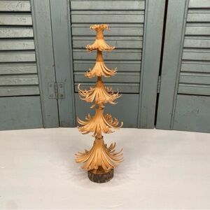 Vintage German Erzgebirge-Style Wood Tree Curled Edges Christmas Holiday Decor